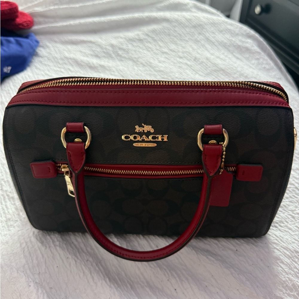 Coach Signature Brown and Red Satchel